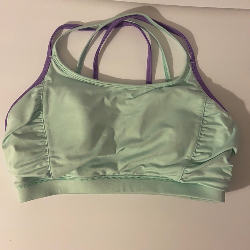 Fila Green and purple sports bra crisscross back padded breasts size large